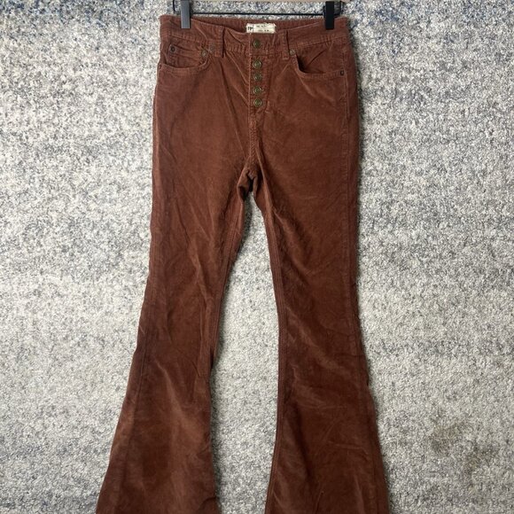 Free People We The Free Corduroy Flare Bell Bottom Pants Orange Red Womens Sz 26 - Picture 1 of 8